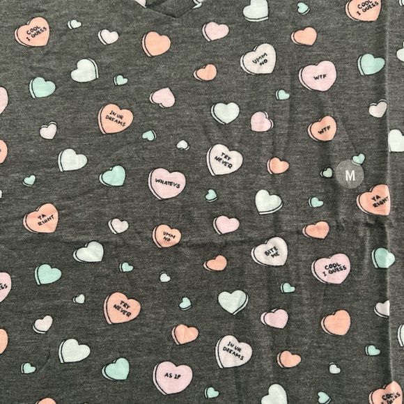 NWT Nollie pacsun candy hearts v-neck top tee shirt valentines grey medium - Picture 2 of 3